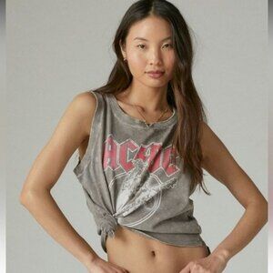 NWT Lucky Brand AC/DC Muscle Tank Top Distressed Gray Retro LARGE Women's